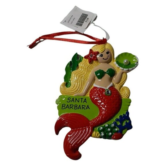 Christmas Ornament Santa Barbara Mermaid with Clamshell and Pearl - Picture 1 of 3